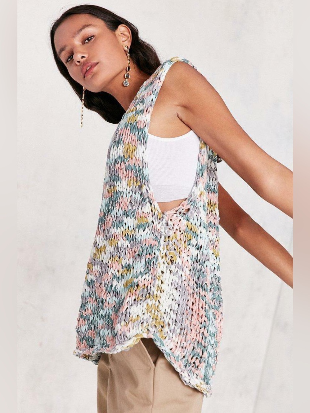 Ecote Smocked Knit Mini Top in Pastel Pink, Mint, White & Yellow